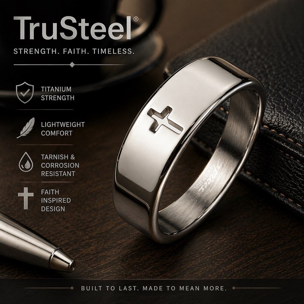 Plain Cross Cut Out Stainless Steel Ring 6mm width size 10
